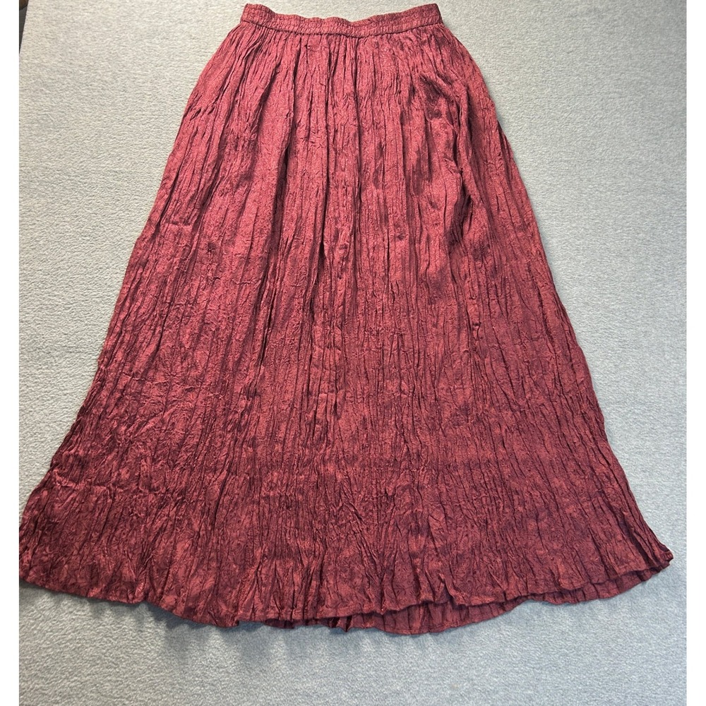 Sacred Threads Maxi Skirt One Size Burgundy Crinkle Rayon Boho Style Made India